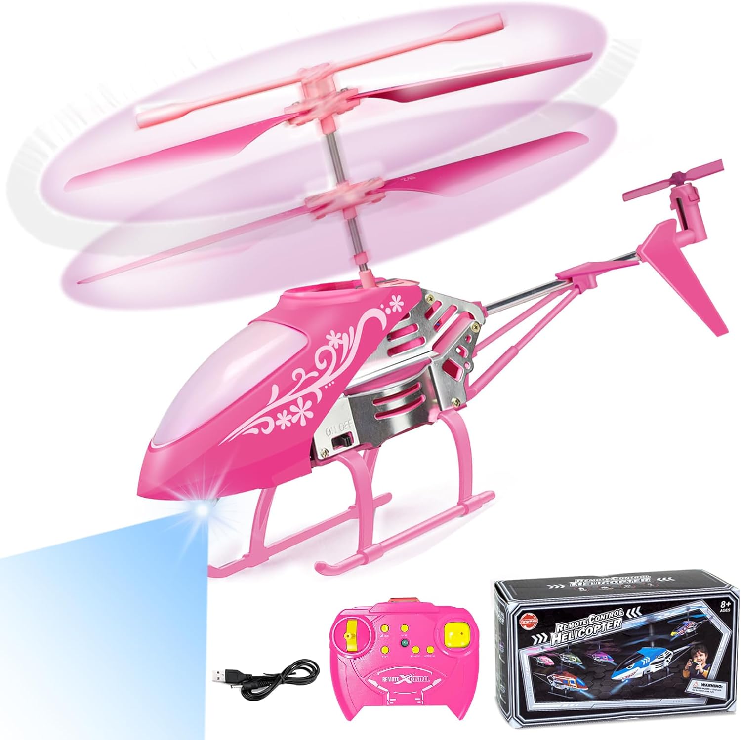 YongnKids Remote Control Pink Helicopter, Rc Helicopter Toys for Girl Age 8 9 10 11 12 Year Old Birthday, Flying Toys 2.4GHz 3.5 with Gyro & LED Light for Beginner Kids Adults Indoor