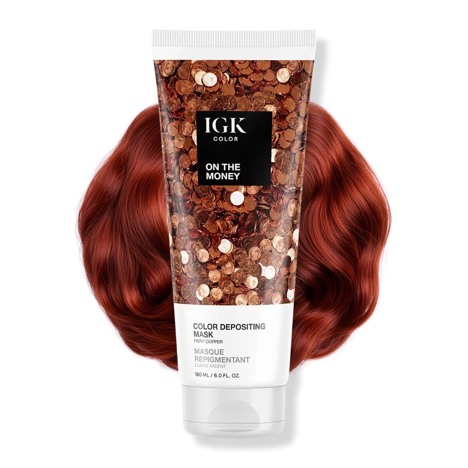 IGK On The Money Color Depositing Hair Mask | Fiery Copper Semi Permanent Color Conditioner + Gloss Toner | Hydrating Formula Adds Shine + Refreshes Color | Vegan + Cruelty Free | 6 oz