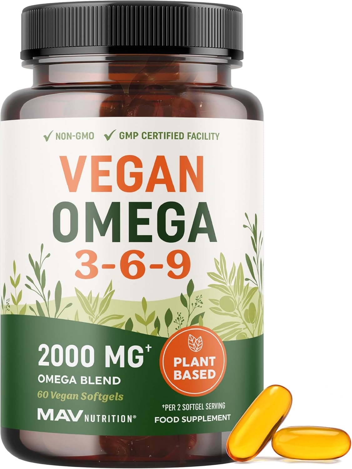 Vegan Omega 3 6 9 Supplements | 2000MG Plant-Based Triple Omega 369 Blend | Heart, Brain, Skin, and Eye Health Support | Vegan Fish Oil Alternative | Essential Fatty Acids Complex | Non-GMO | 60 Ct