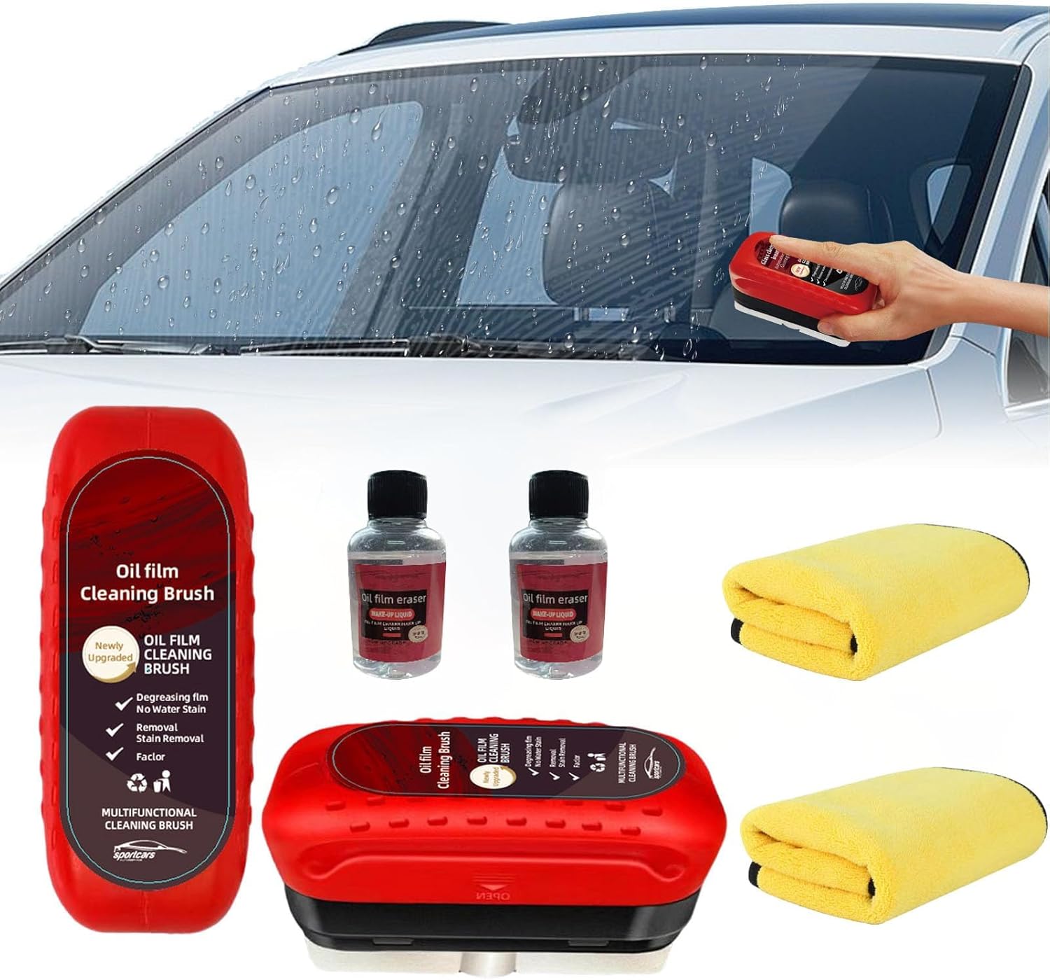 Aimery 2PCS Glass Cleaning Board，Updated Version Automotive Oil Film Cleaning Brush，Glass Cleaning Board For Windshield，oil repellent film for car windows Lmproves Clarity And Visibility