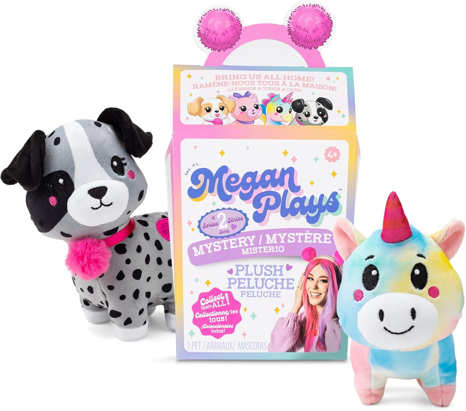 Megan Plays Plush Toy, Basic Fun, 03352, Cute Animal Plush Toys, Mystery Box, Four Characters to Collect Including a Bee, Unicorn, Giraffe and Cow, Kids Soft Toy for Ages 3 Years +