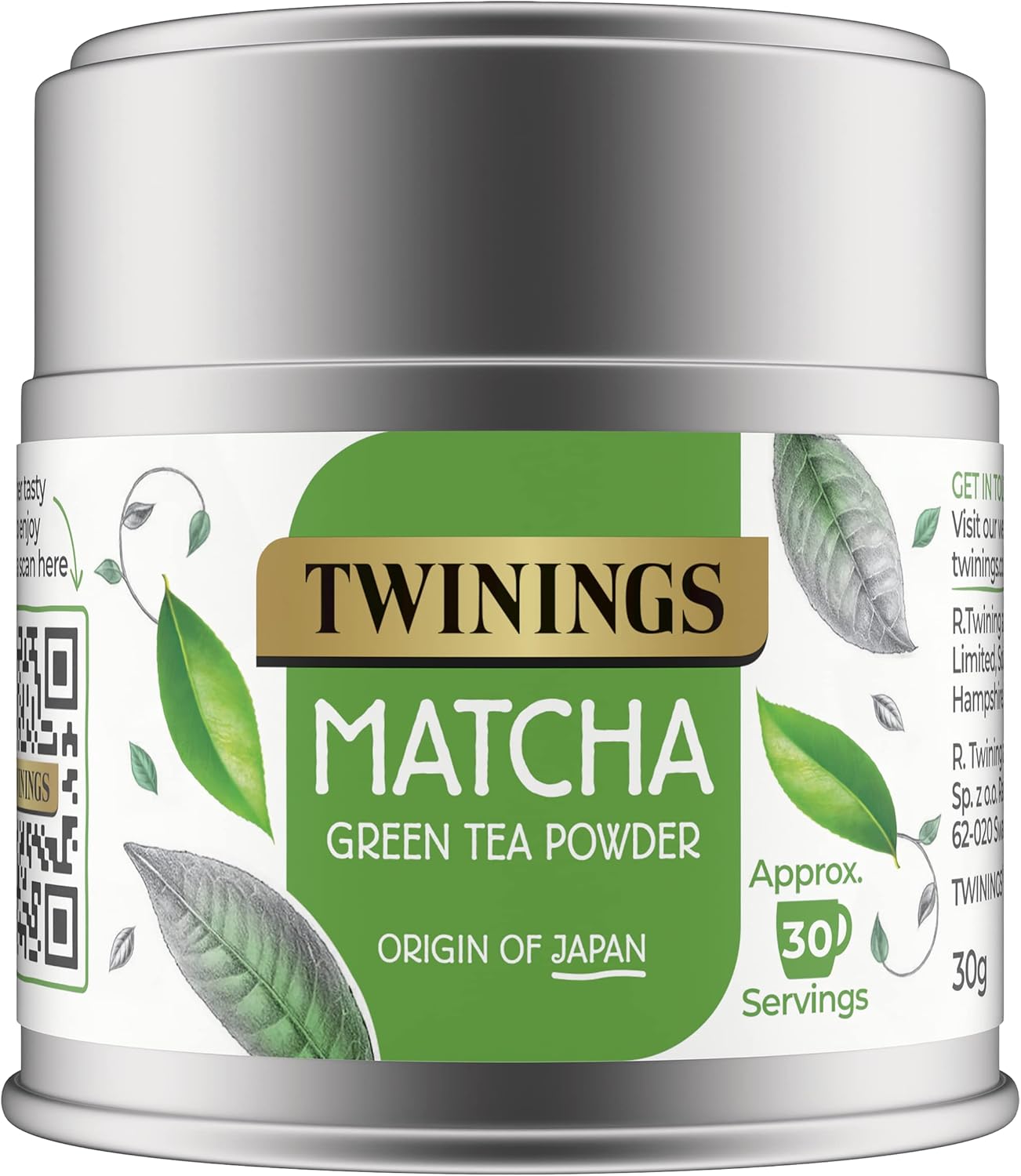 Twinings Matcha Green Tea Powder Tin - Organic Ceremonial Grade Matcha Powder from Japan, Tea for Health & Self Care, Vegan Friendly, Enjoy Hot or Cold, 30g