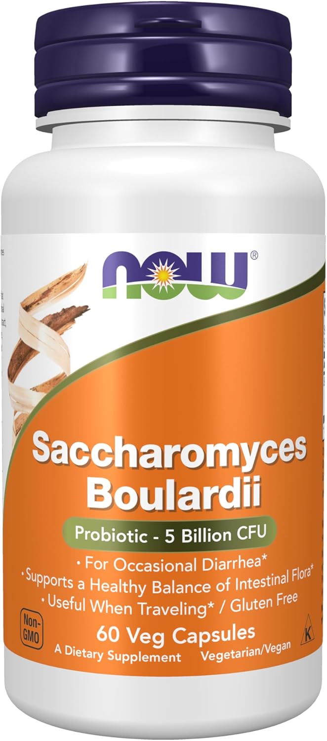 NOW Supplements, Saccharomyces Boulardii, 5 Billion CFU Probiotic, 60 Veg Capsules