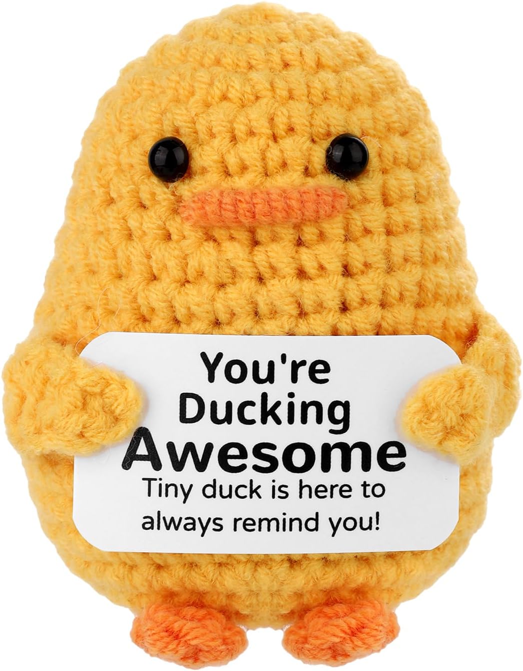 TOYMIS Mini Positive Crochet Duck, You Are Ducking Awesome Emotional Doll Support Animal for Party Home Office Decoration Motivational Gift