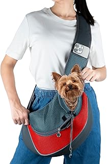 Dury Dog Backpack Carrier - Adjustable Shoulder Strap Dog Carriers for Small Dogs Breathable Dog Sling Carrier Dog Travel Bag with Phone Pocket (Red)
