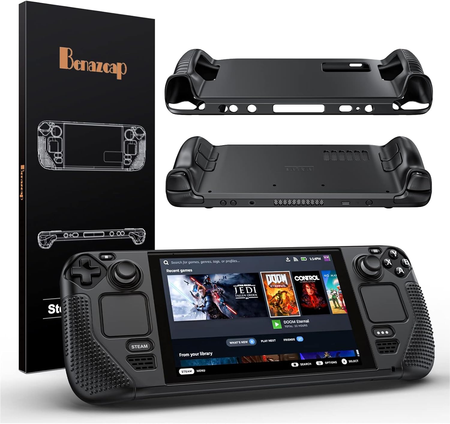 Benazcap Silicone Case for Steam Deck OLED 2023/Steam Deck 2021, Shockproof, Non-Slip and Collision-Proof Grip Accessories Compatible with Valve Steam Deck Console, Black