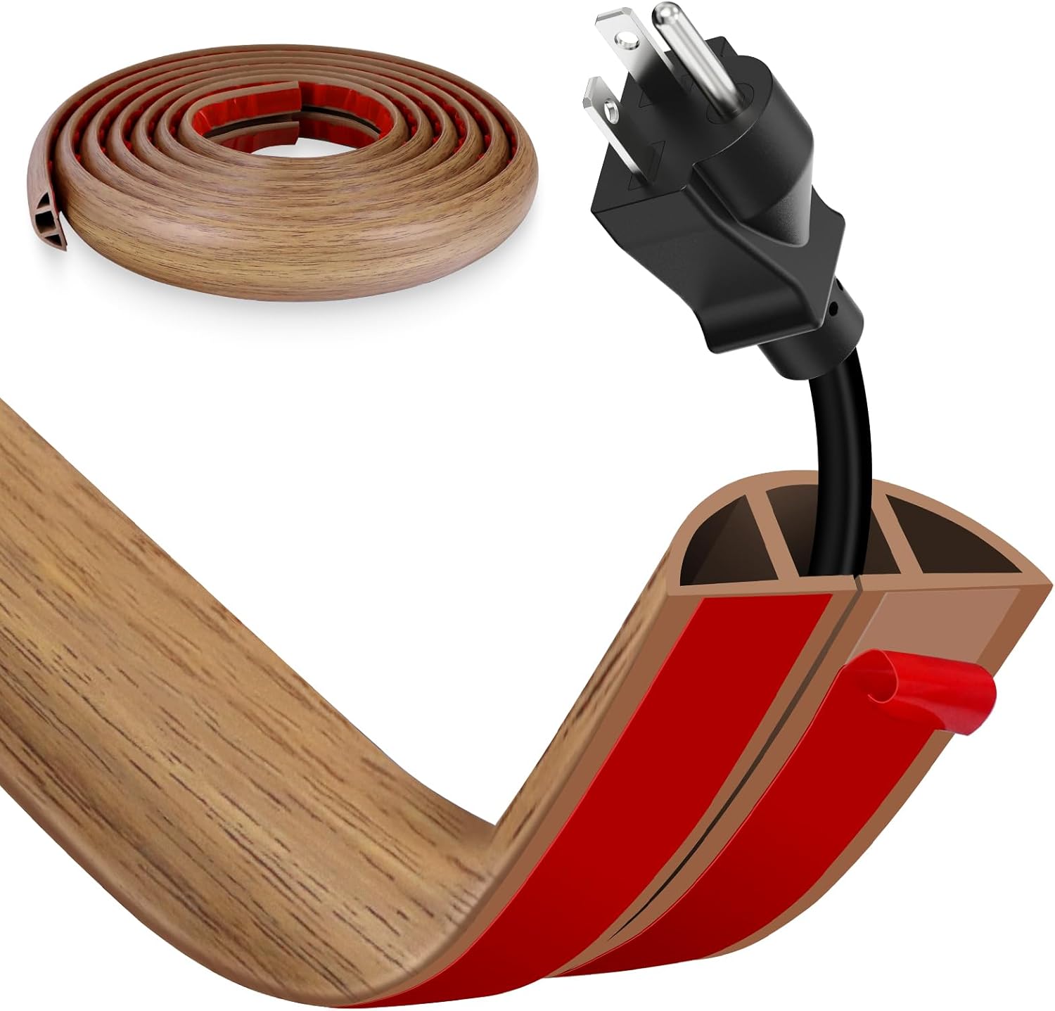 Floor Cord Cover, Wire Cover, Self Adhesive Cable Covers, Protect Cables & Prevent Trip Hazards For Office Home Factories Garages Flexible Cords Hider On Floor Wall (Orange Oak, 3CM x 3M)