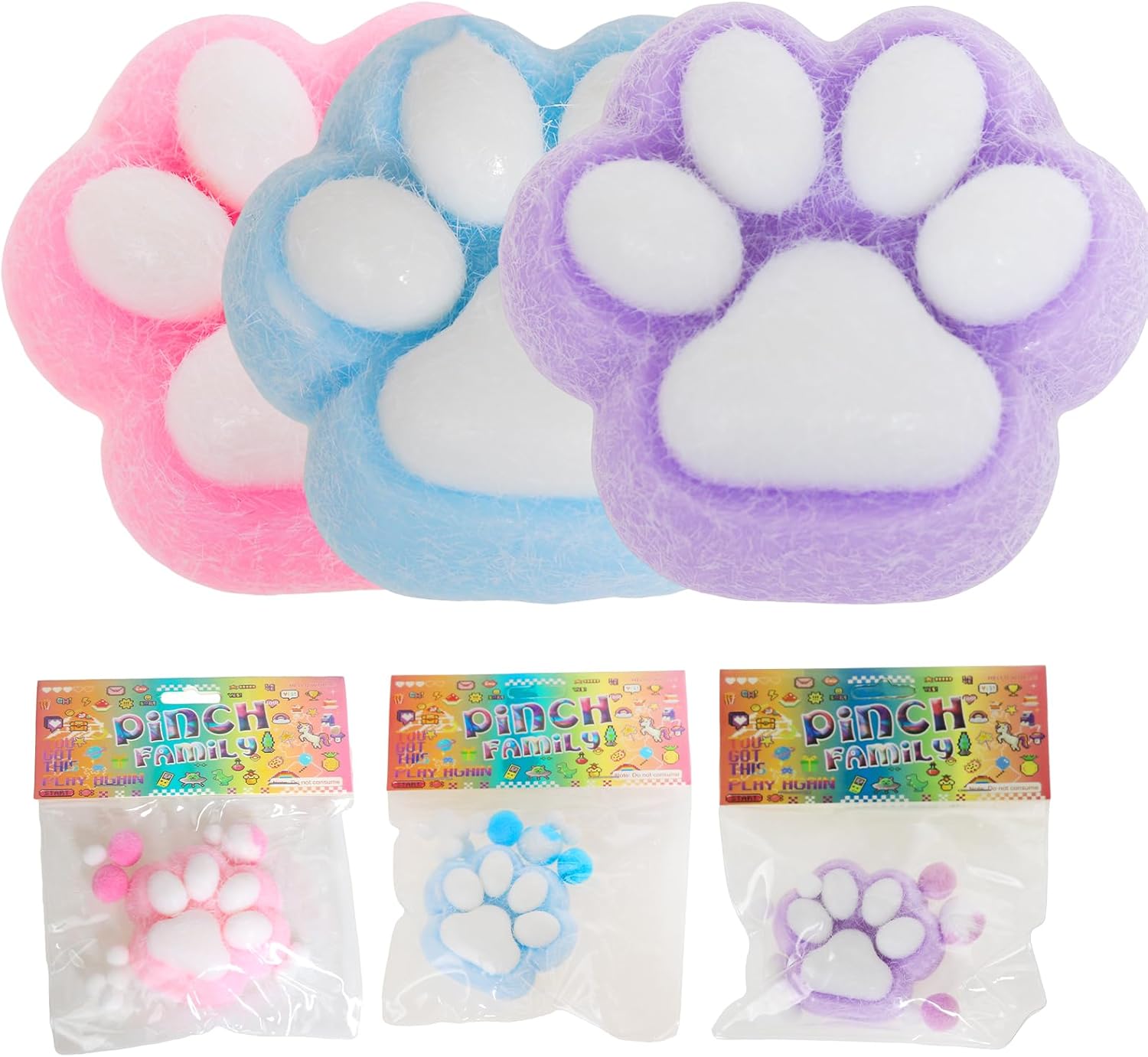 3pcs 3.15in Big Squishy,Cat Paw Squishy Toys,Cute Kawaii fufu Squishies,Sticky Squeeze Fur Ball,Jelly Kitty Funny Fidget Toys Novelty Things Suitable for Adults Kids