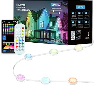 Permanent Outdoor Lights 100ft with 111 Lighting Scenes, 105° Optimal Light Angle, for Halloween Christmas, Work with Alexa, Google Assistant, IP67 Waterproof, Smart RGB Outdoor Lights 72 LEDs