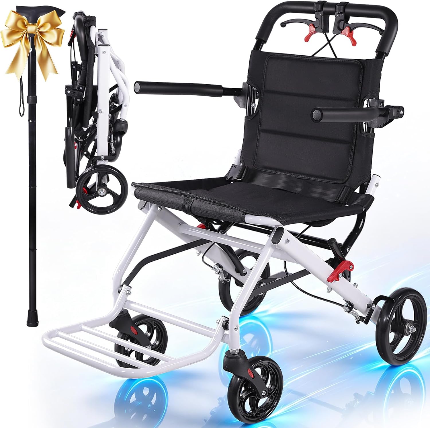 Aevi Lightweight Transport Wheelchair for Adults & Seniors, 19 lbs Foldable Travel Wheelchair with 18.1" Wide Seat, Compact Portable Mobility Chair for Caregivers, Narrow Doorway Friendly