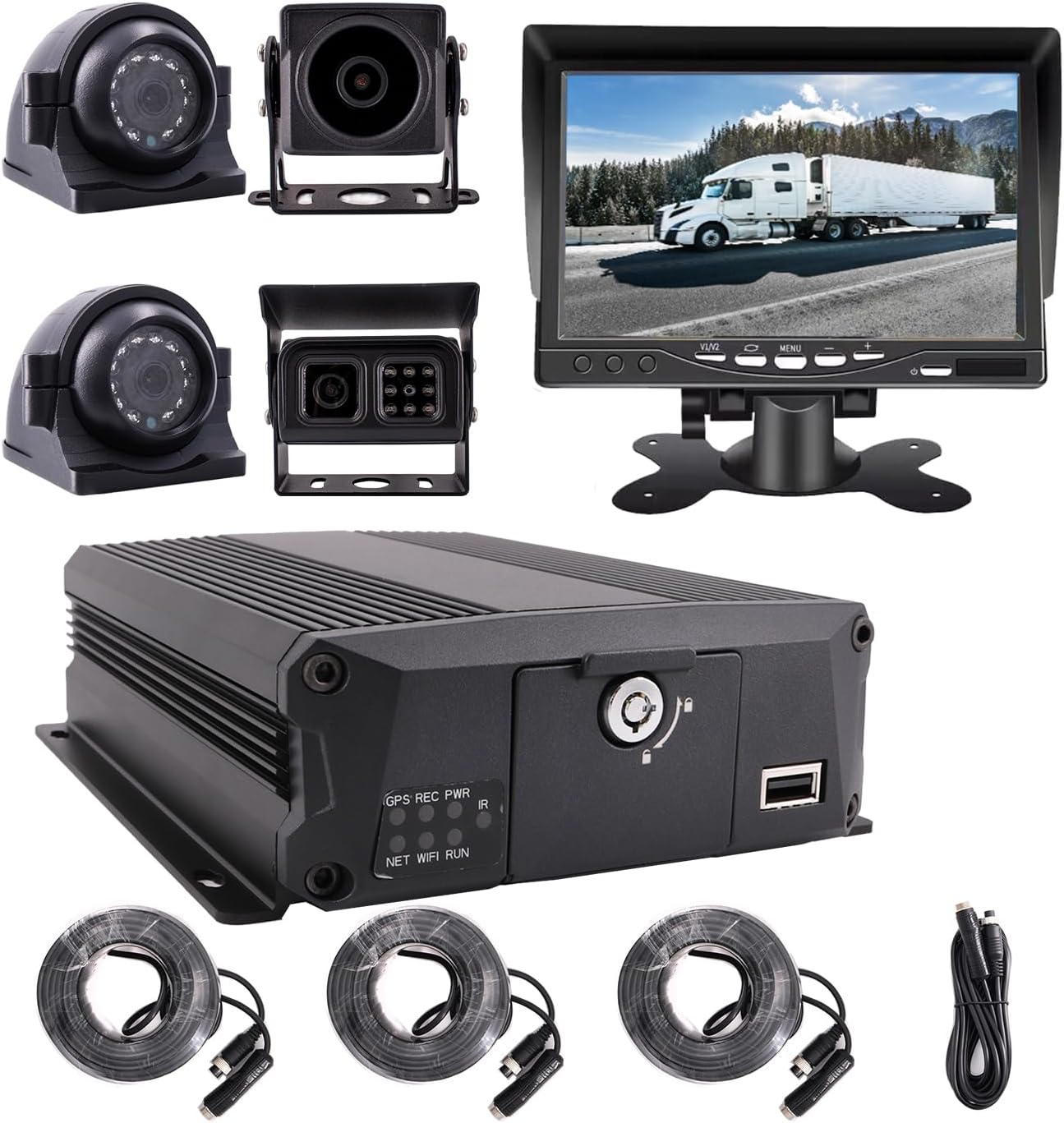 JOINLGO 4-CH 1080P Mobile Vehicle Bus CCTV DVR Video Recorder Kit with Night Vision Waterproof Side Front Rear View Car Camera 7 inches IPS Monitor for Truck Van Fleet