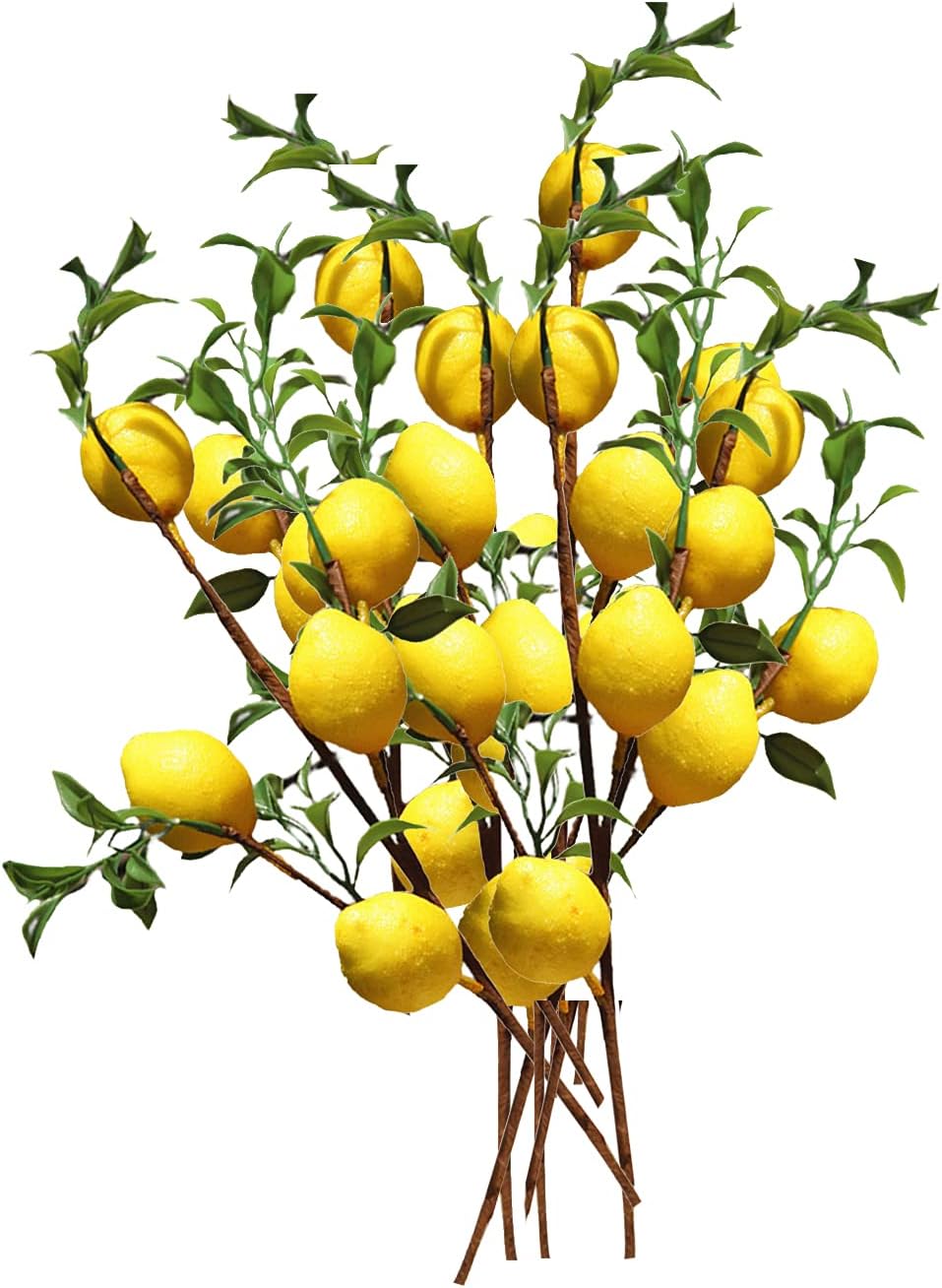 Keebgyy 6Pcs 20Inch Artificial Lemon Branch, 5 Vivid Yellow Fake Lemon with Green Leaves Lemon Fruit Props for Balcony Home Wedding Party Garden Decoration