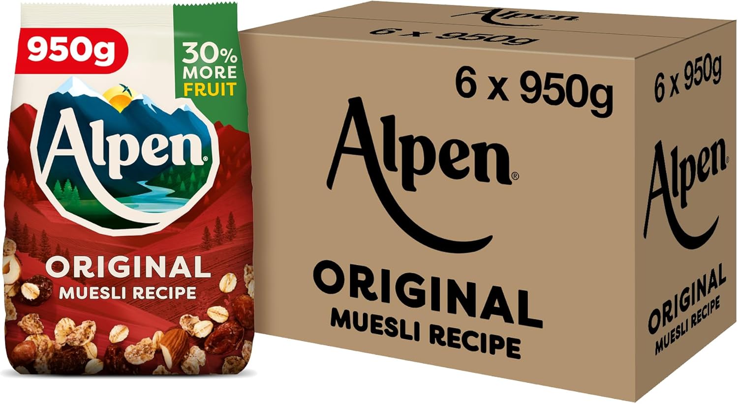 Alpen Original Muesli, Breakfast, High in Fibre, Vegetarian, Low Sugar, (Pack of 6) 950g
