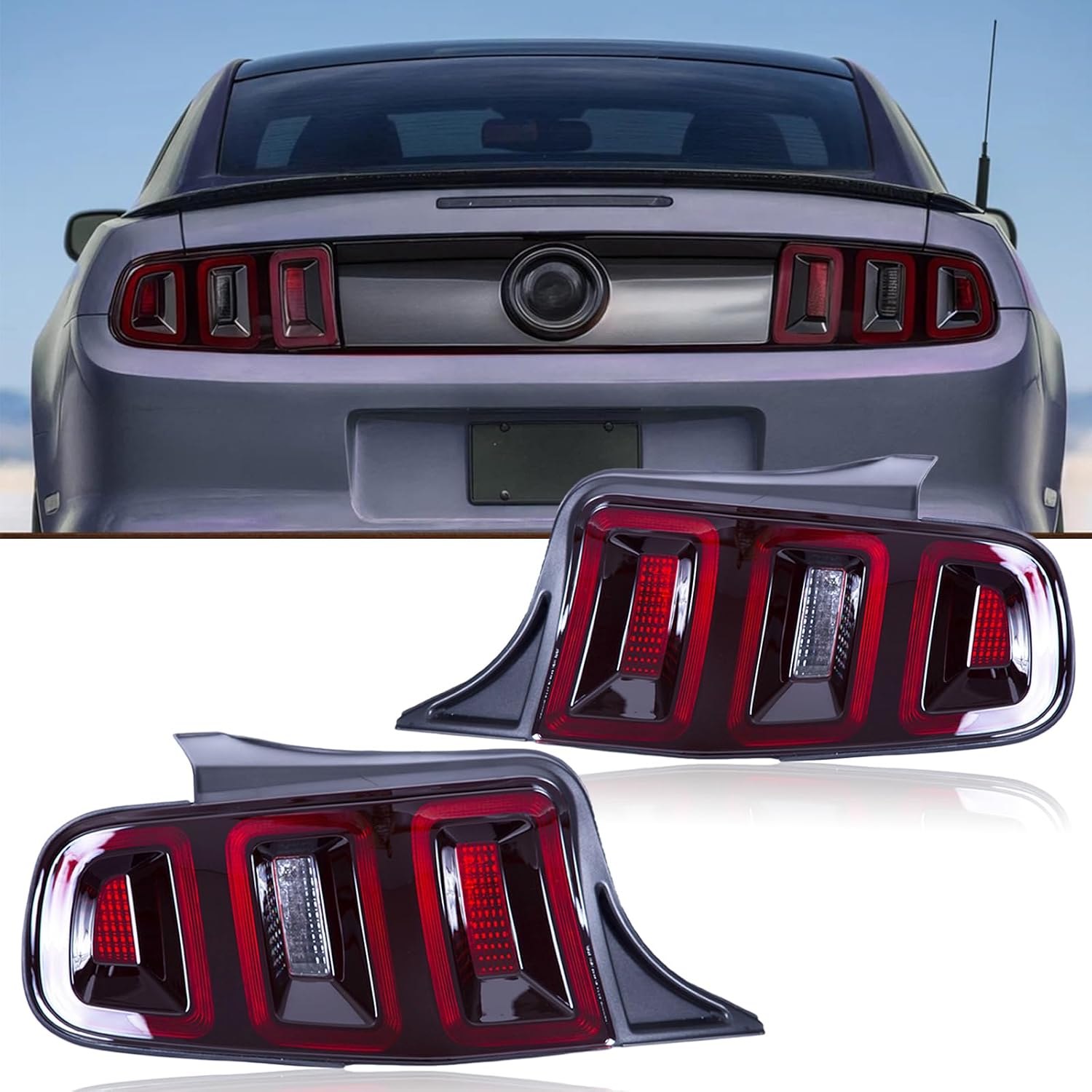 Pair LED Tail Light Fit for 2010 2011 2012 2013 2014 Ford Mustang with Dynamic Running Turn Light Design, 10-14 Ford Mustang Tail Light Replacement Assembly