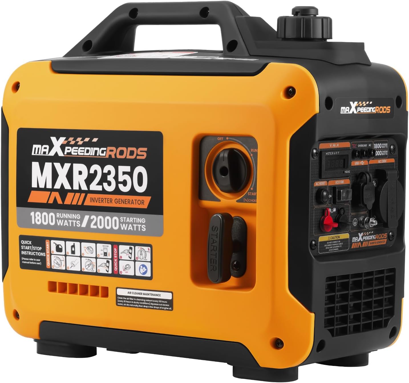 maXpeedingrods 2000W Portable Inverter Generator Petrol Silent, Digital Display, Compact and Lightweight for Camping, RV Travel,Home