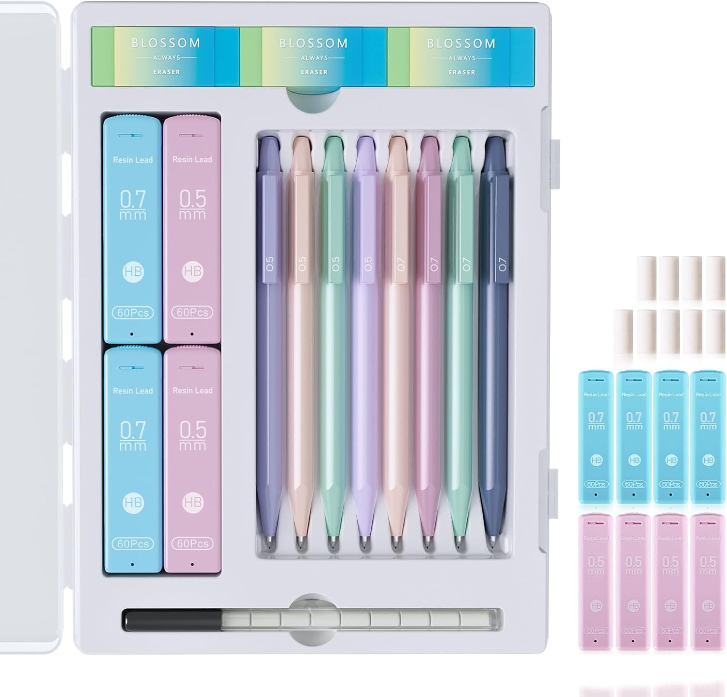20PACK Mechanical Pencil, 8Pcs 0.5 0.7mm Mechanical Pencils Set With Eraser and 480 Pcs Refills, Cute Colored Preppy School Supplies Gift for Girls Writing - Come With Custom Case