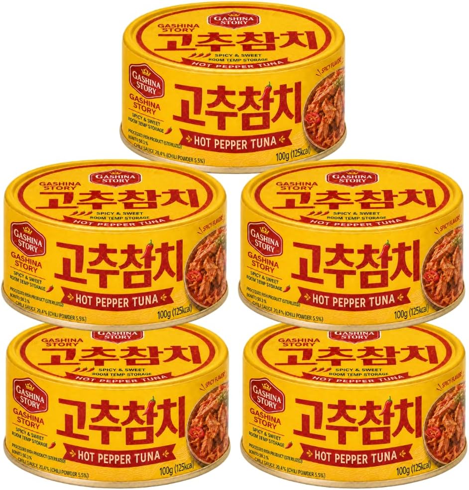 GASHINA STORY Dongwon Tuna Can With Hot Pepper Sauce, 3.5 Ounce(100g) x 5can - Korean Canned Tuna 고추참치