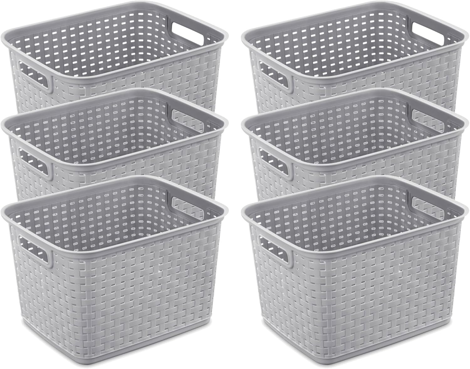Sterilite 6-Pack Tall Plastic Weave Storage Basket, Laundry Organizing Hamper, Gray