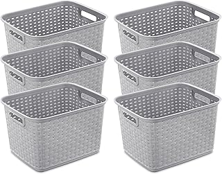 Sterilite 6-Pack Tall Plastic Weave Storage Basket, Laundry Organizing Hamper, Gray