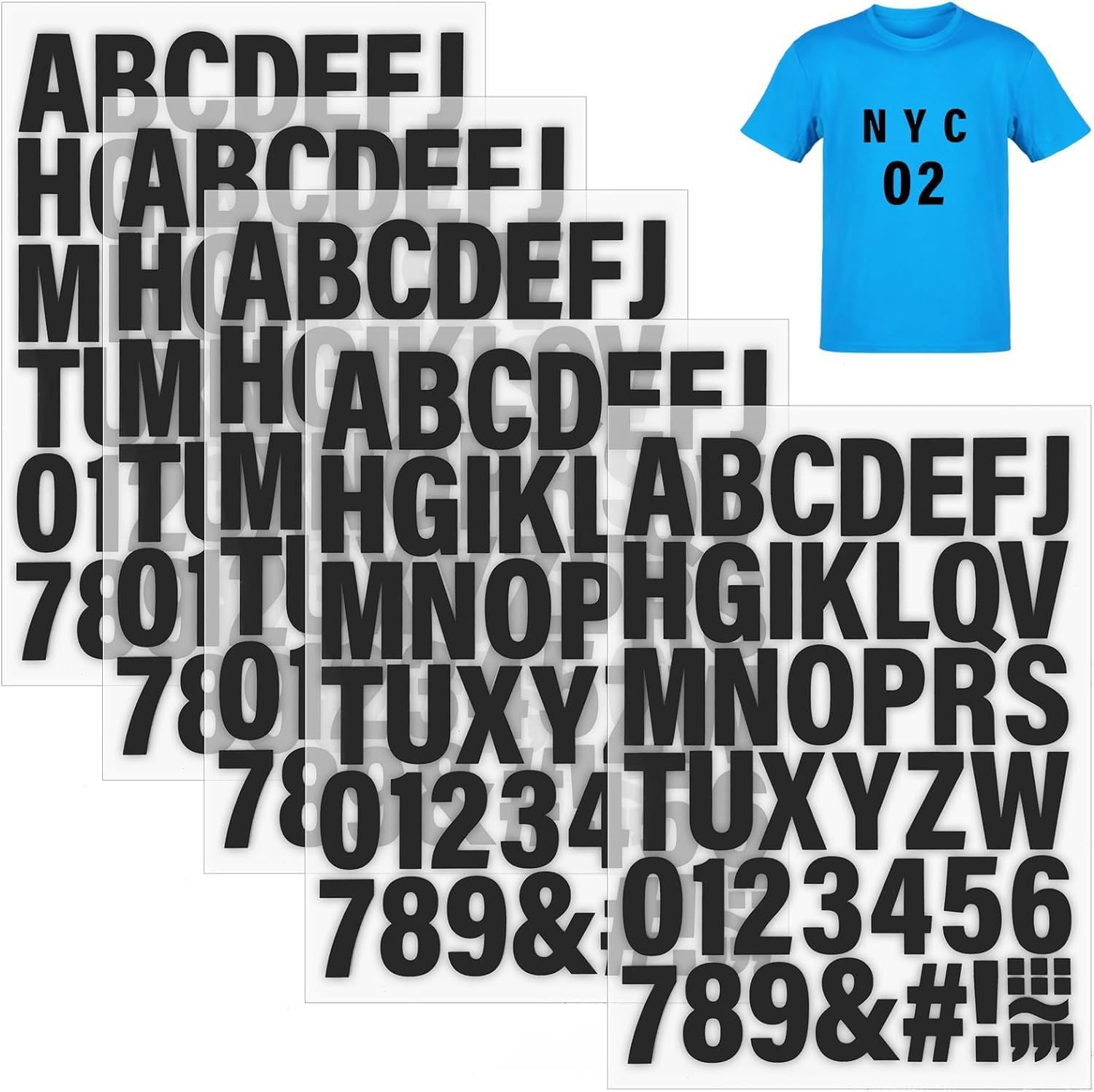 210 pcs 2 Inch Iron On Letters Heat Transfer Letters for Sport Jerseys T Shirts Team Name Clothes Slogan Printing DIY (Black)