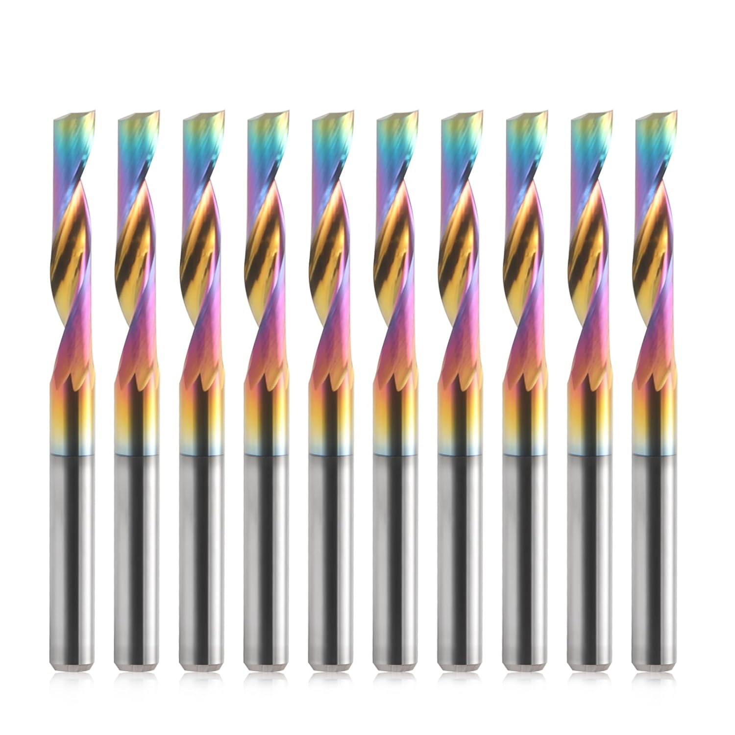 10 PCS CNC Single Flute Router Bits DLC Coating End Mill 1/8 Inch Shank,1/8 Inch Cutting Dia,15mm（0.59”） Cutting Length, Solid Tungsten Carbide Alloy CNC Bits Mill, Milling Cutter for Aluminum