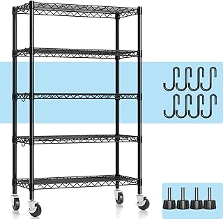 Metal Shelving Unit with Wheels, 5-tier Wire Shelving with Adjustable Shelves for Storage, Freestanding Heavy Duty Metal Wire Storage Shelf Rack for Pantry Garage Kitchen, 36"W x 14"D x 75"H