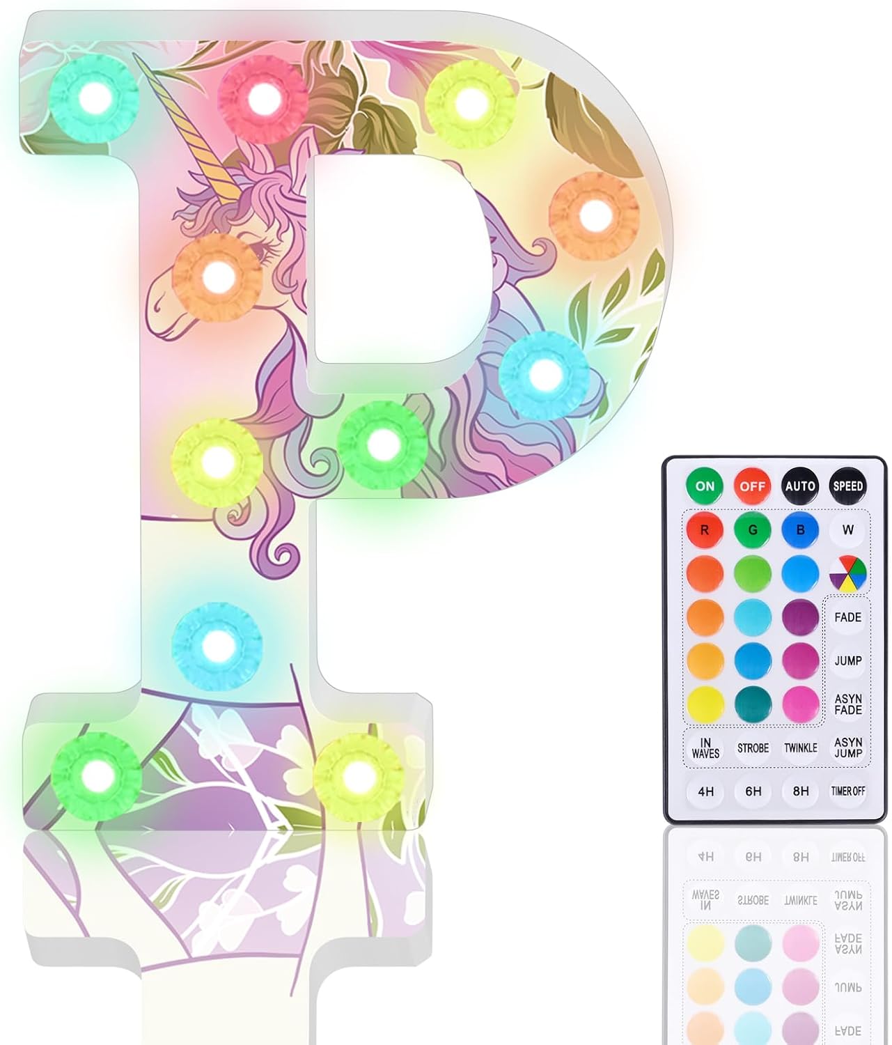 Light Up Letters, Glitter LED Letter Lights 18 Color Changing Diamond Alphabet Sign Night Light with Remote Control for Girls Gifts Birthday Bar Wedding Party Christmas Valentine Wall Table Decor - P