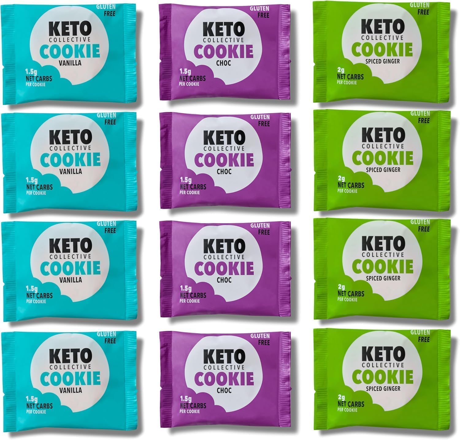 Keto Collective Keto Cookies I 1.5g Net Carbs I 30g x 12 I Keto Snacks I Low Sugar I Made with Real Butter I High Fibre I Low Carb Snacks, Gluten Free Cookies (Mixed)