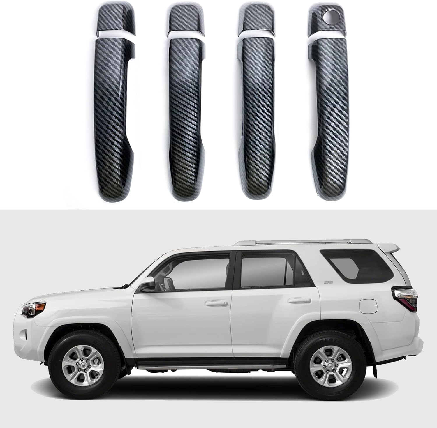 Door Handle Cover Trim Compatible with Toyota 4Runner 4WD N280 Prado J150 2010-2022 2018 2019 2020 2021 Car Styling Accessories Exterior Door Handle without Smart Key Holes Carbon Fiber style 8PCS ABS