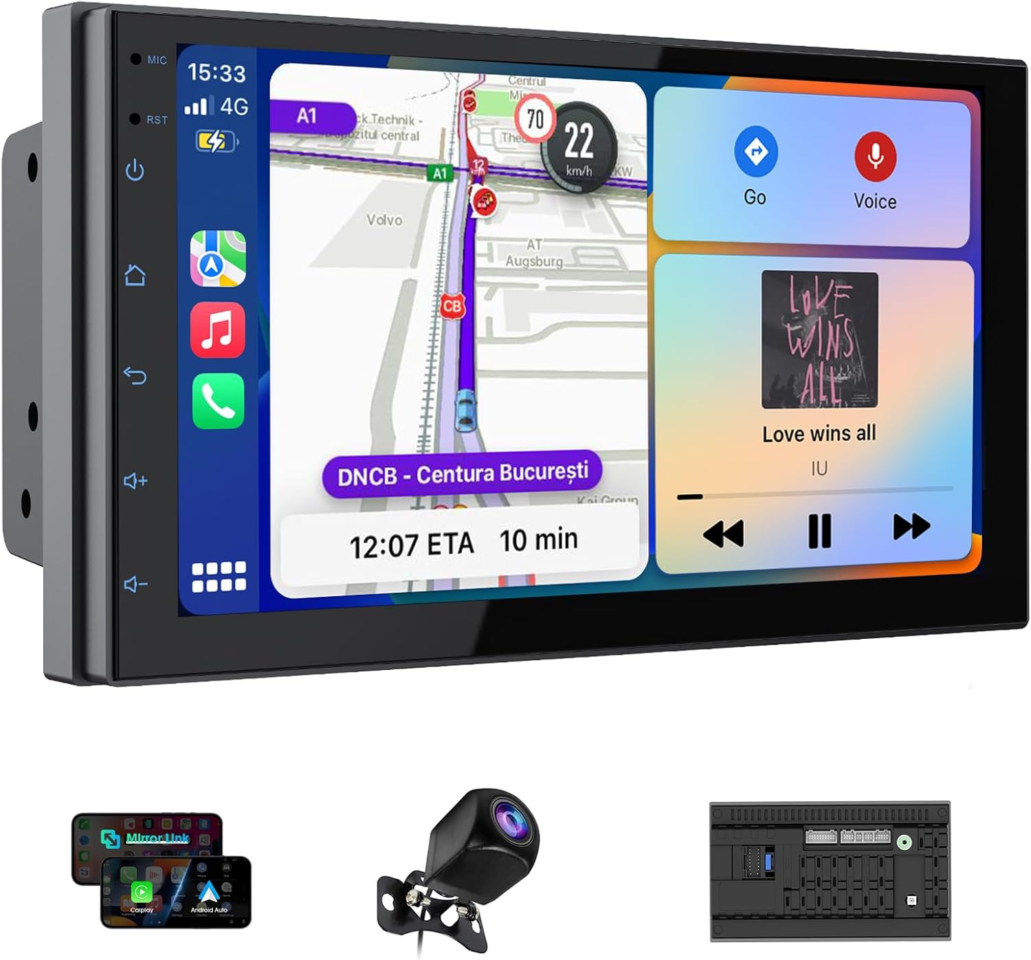 7" Double Din Car Stereo with Wireless Apple Carplay Radio Screen for Car Audio Receivers, Touchscreen Car Radio with Blutooth, Mirror Link, Backup Camera, SWC, FM/AM/AUX