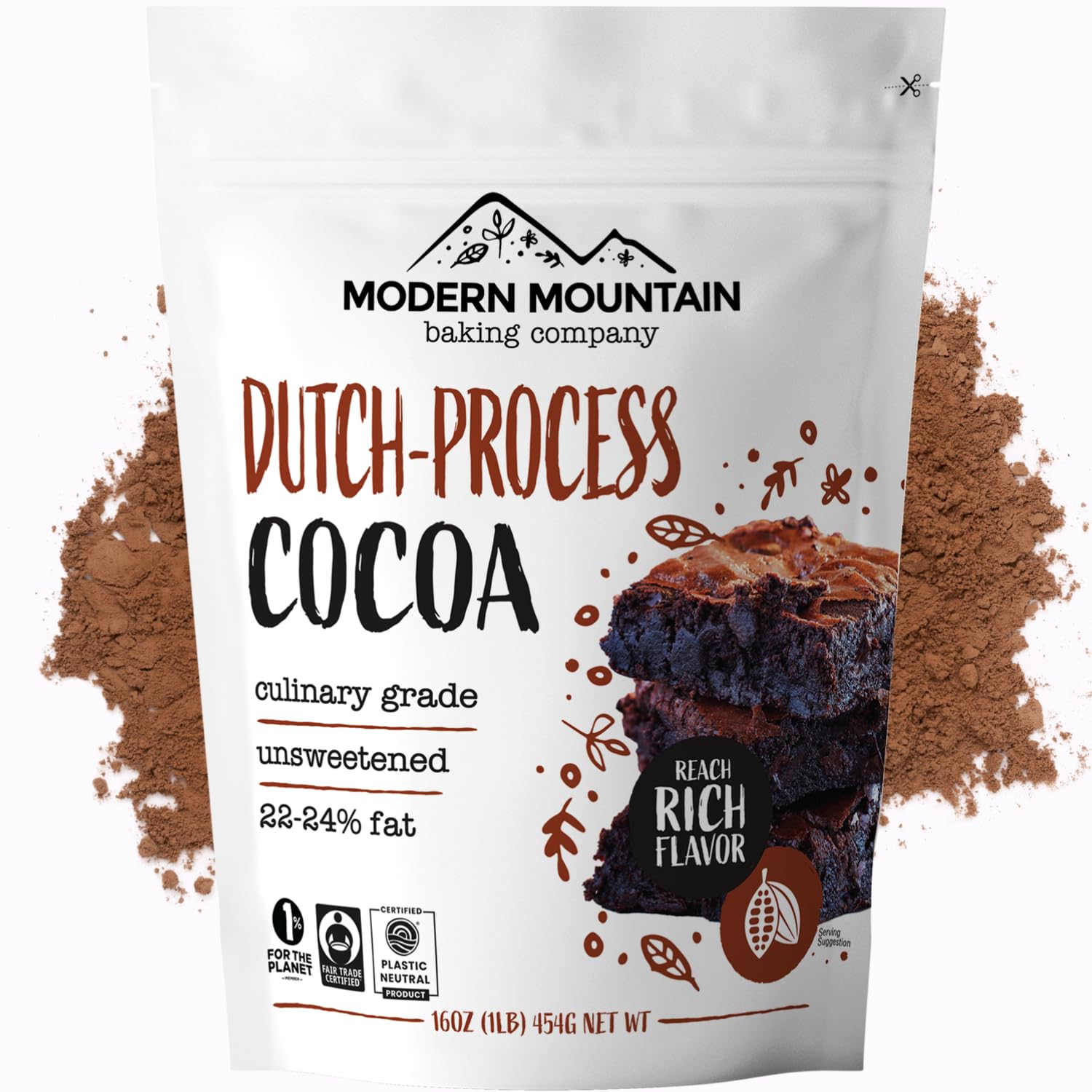 Cocoa Powder (1 lb) Dutch Processed Cocoa Powder, Unsweetened, Extra Rich Cocoa Flavor, 22-24% Fat, Premium Culinary Grade, Non-GMO, Perfect Cocoa for Baking and Cooking