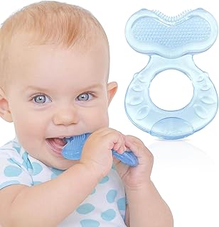 Nuby Silicone Teethe-eez Teether with Bristles, Includes Hygienic Case, Blue