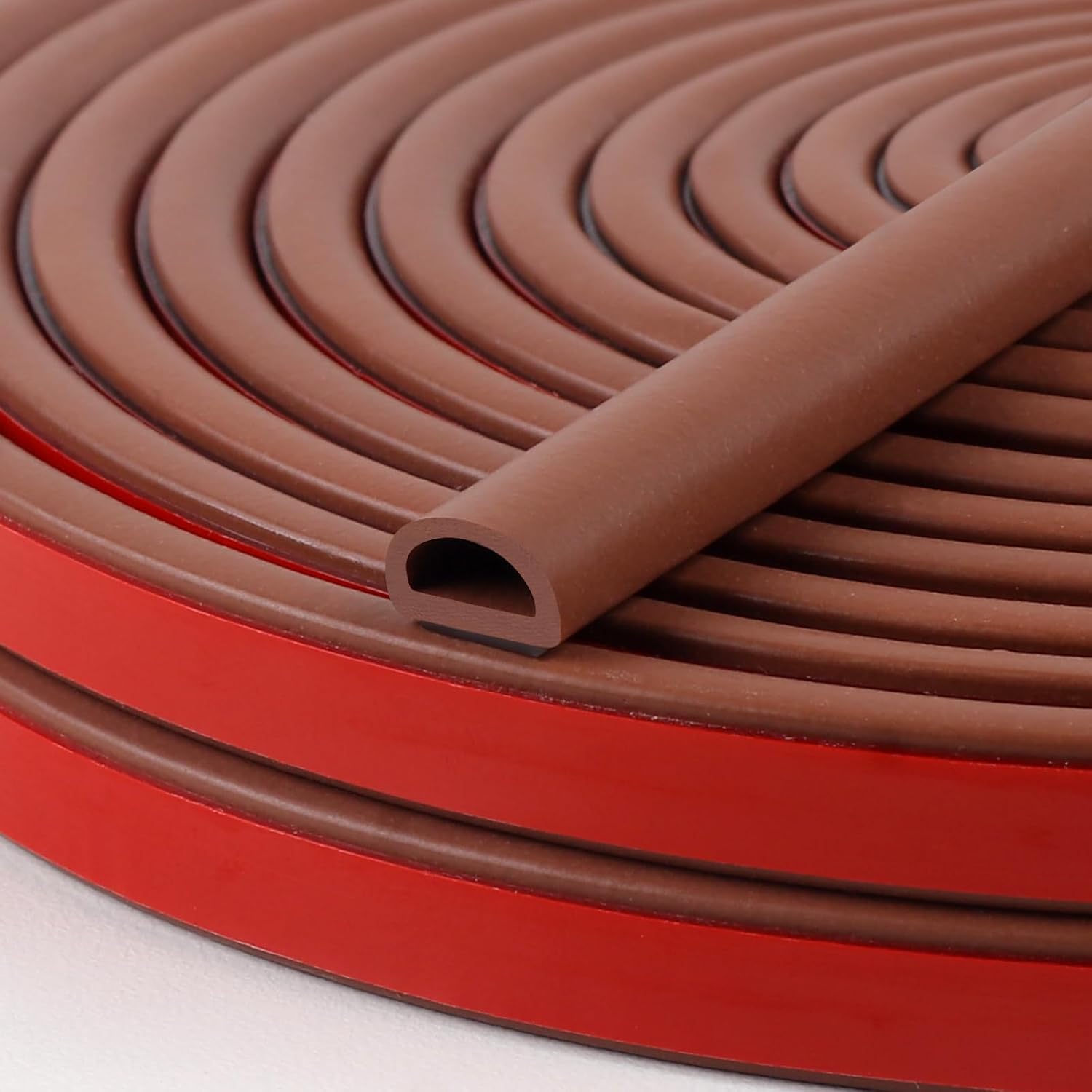 Benory 【New Upgrade】Silicone Weather Stripping Door Seal, 19.7 Feet Self Adhesive D-Shaped Door Weather Stripping for Door & Window, Seals Large Gap, Brown