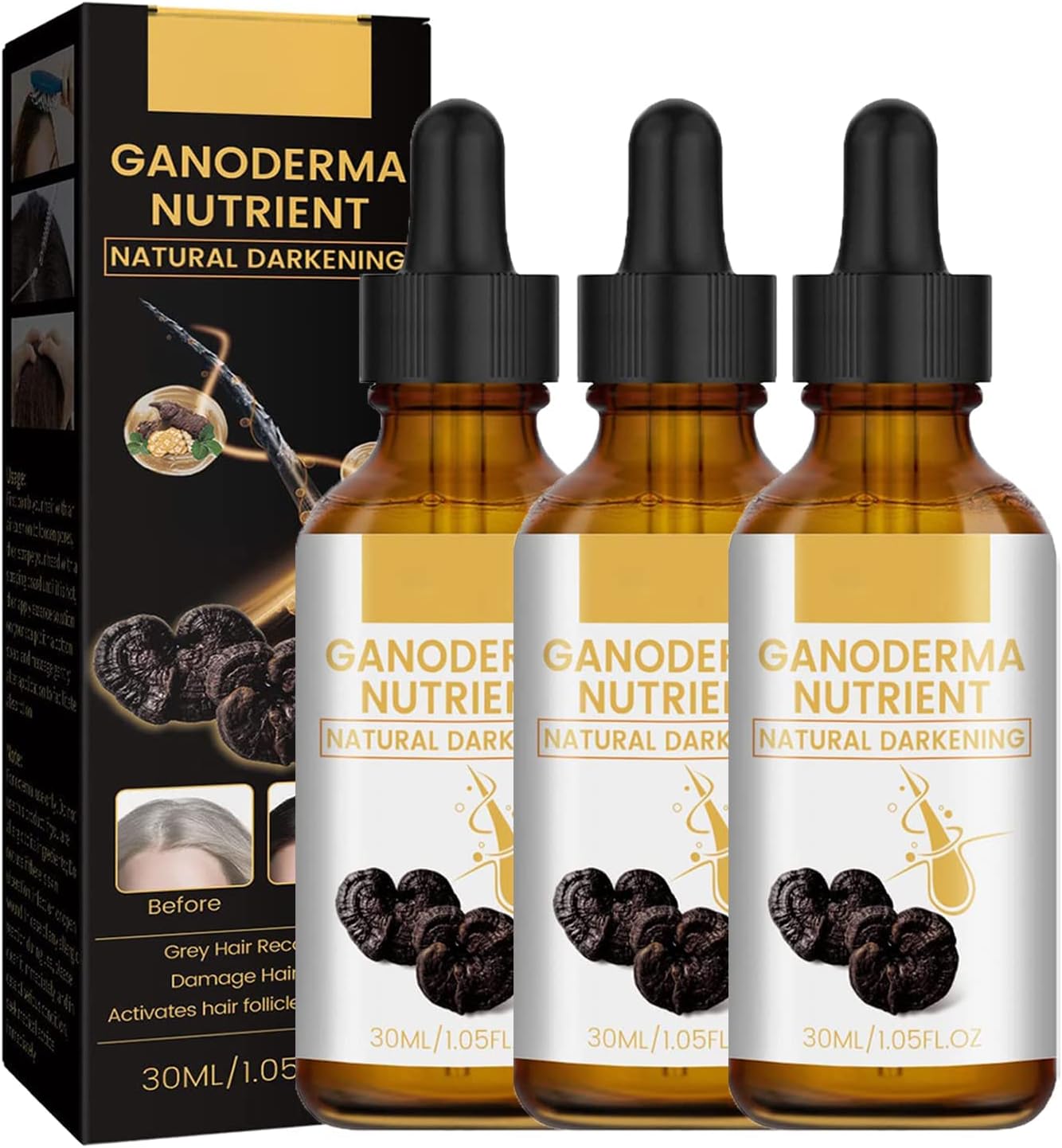 Anti-Grey Hair Serum Men's Anti-Grey Hair Serum Ganoderma Nourishment Natural Blackening Promotes Healthier Thicker Hair For Younger, More Confident Looks