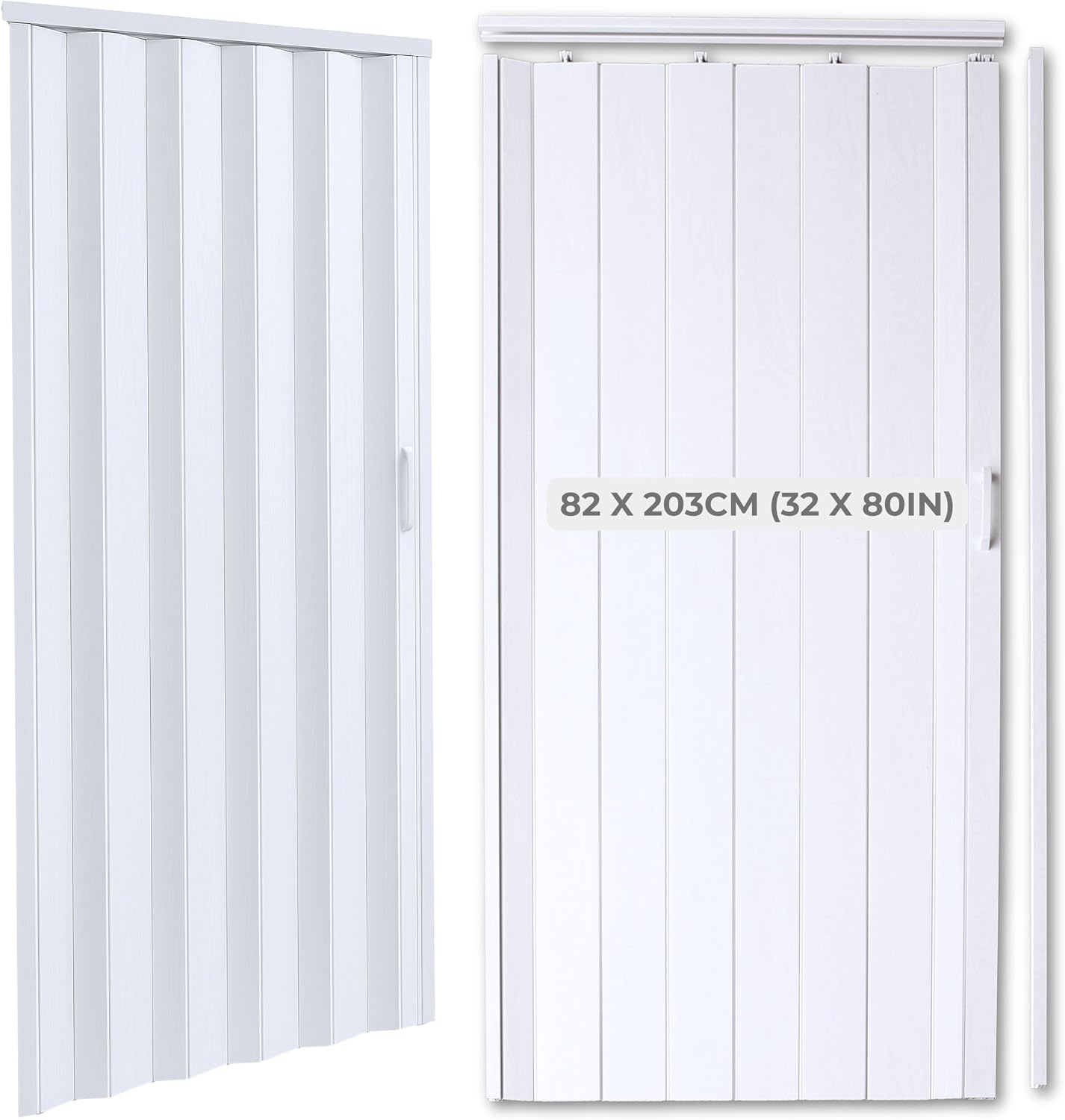 NOVECRAFTO PVC Folding Door, 32 x 80 in, White | Wood-Effect Concertina Door, Smooth Glide, Magnetic Closure, Moisture-Resistant PVC and Easy Installation, Space-Saving