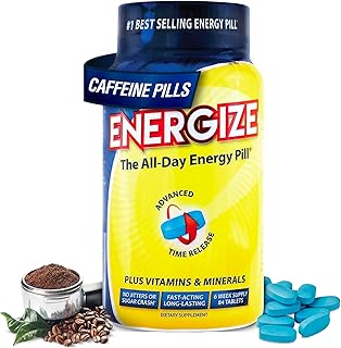 Energize Caffeine Pills, Fast Acting All Day Energy Pills & Natural Nootropics Support Supplement with Time Release Caffeine, Energy Support for Men and Women, No Jitters, No Crash (84 Tablets)