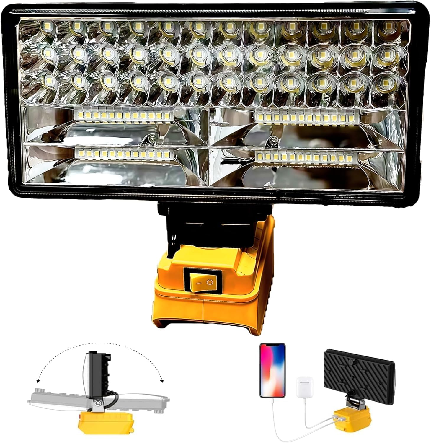Cordless LED Work Li-GHT for Dewalt 20V Battery，90W 6800ML Wide Beam Flood Light with Two USB Charging Port LED Light for Emergency,Workshop,Garage.(No Battery)