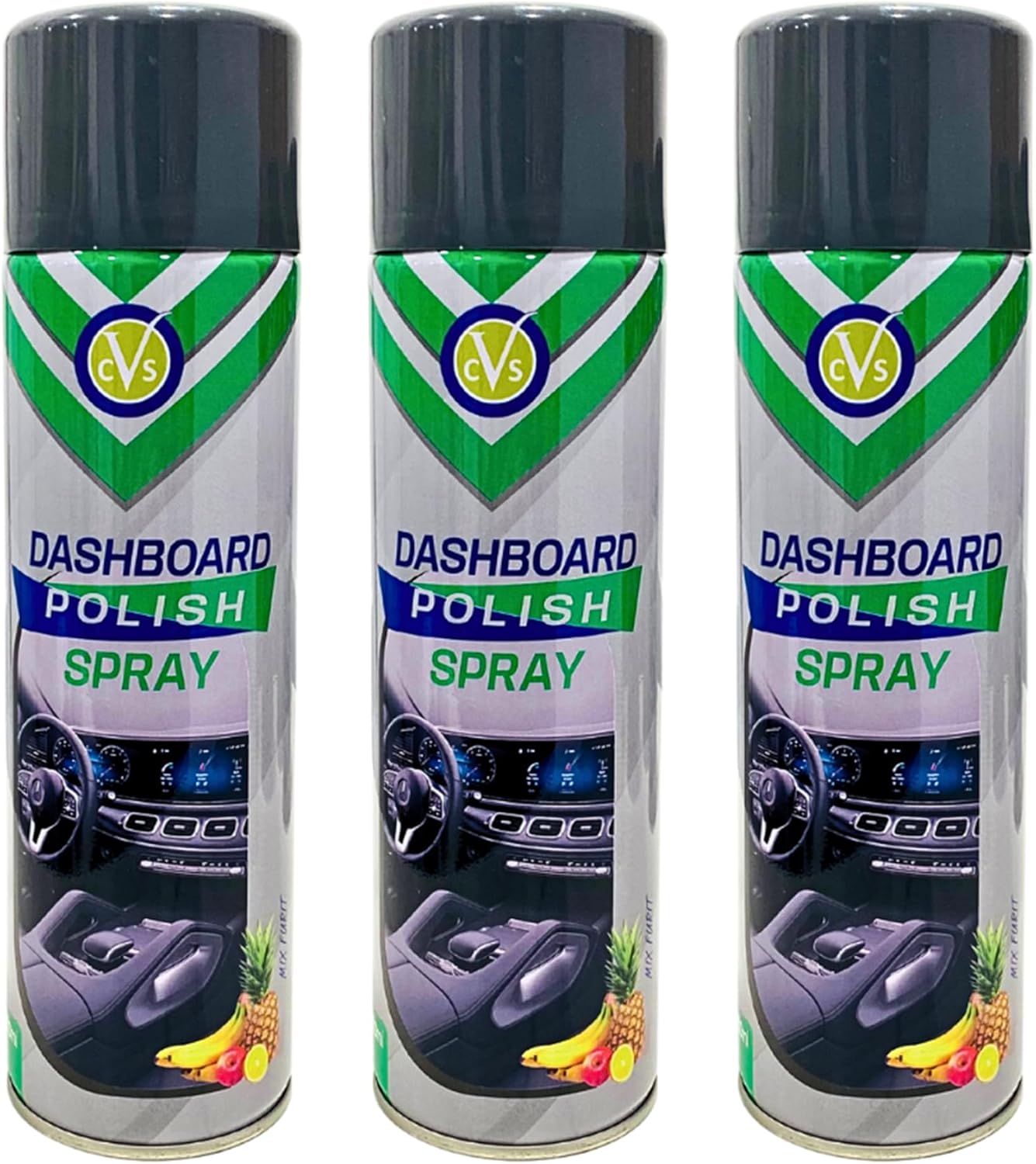 CVS Dashboard Shine Silicone Spray: Cleans, Shines & Protects Car Interior Trim | Restores Luster | Car Interior Cleaner - Removes Dirt, Dust & Residue | Scented - 500ML (MIXED FRUIT, Pack of 3)