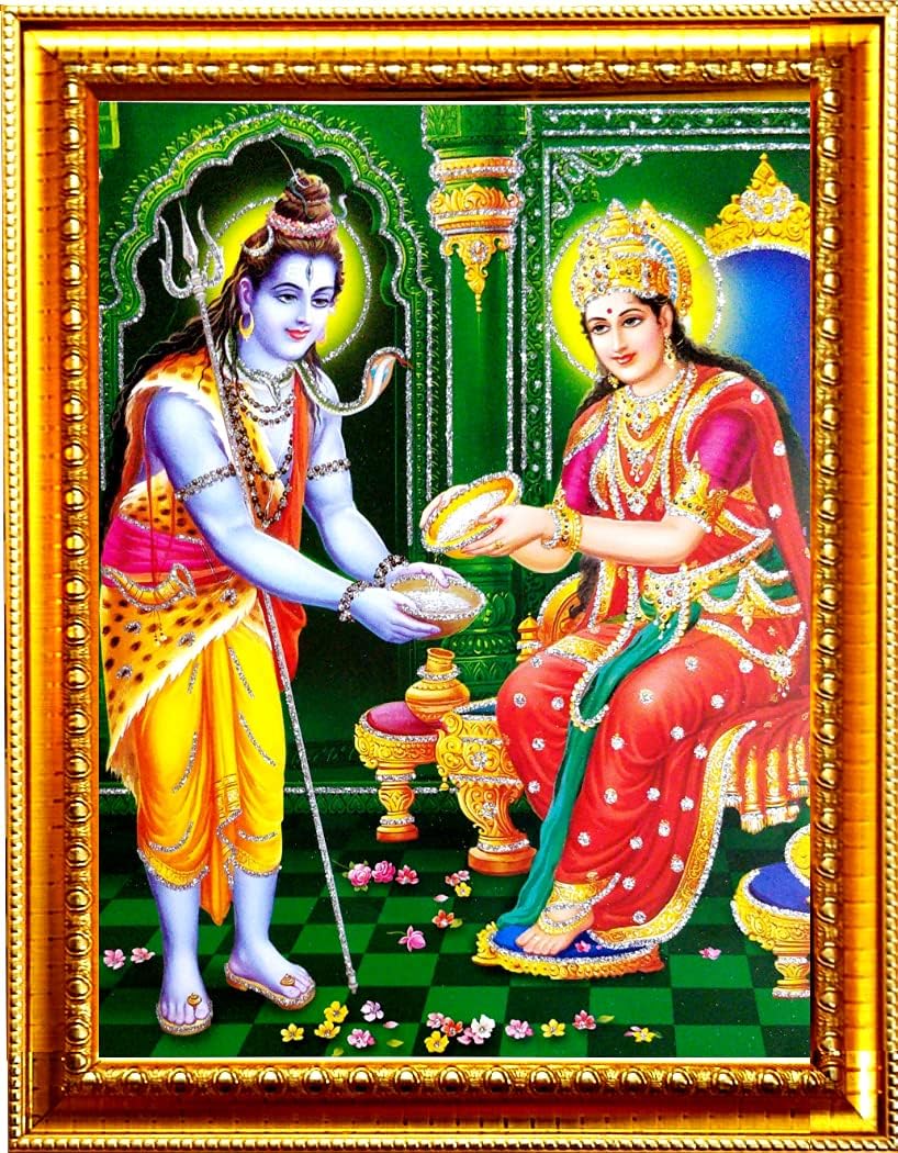 Suninow Annapurna Devi Photo Frame Religious Framed Painting for Wall and Pooja/Hindu Bhagwan Devi Devta Photo Frame/God Poster for Puja (29 X 23 cm)