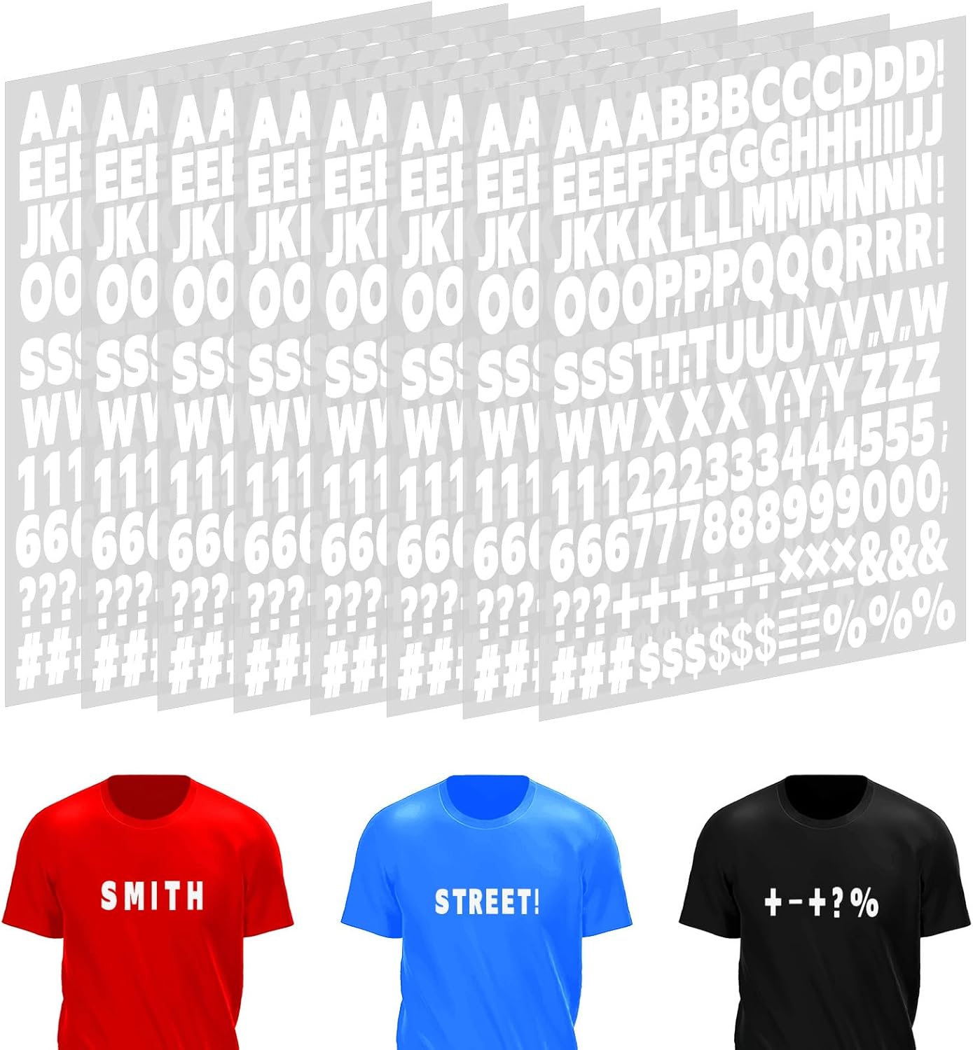 8 Sheets 1328 Pcs Iron on Letters for Fabric, Small Iron on Letters with A-Z, Vinyl Letters 1 Inch Black Heat Transfer Letters for Fabric, Clothing T-Shirt Printing DIY Craft(White)