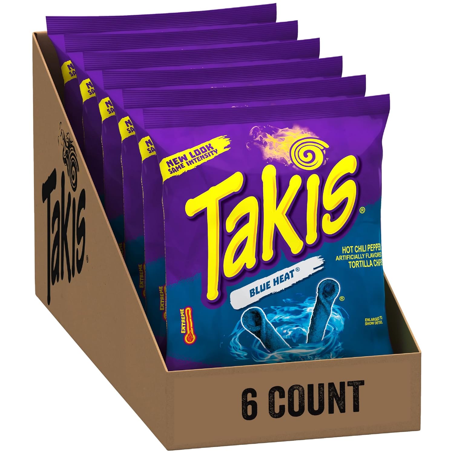 Takis Blue Heat Rolled Spicy Tortilla Chips, Hot Chili Pepper Flavored, Multipack with 6 Individual Bags, 4 Ounces Each