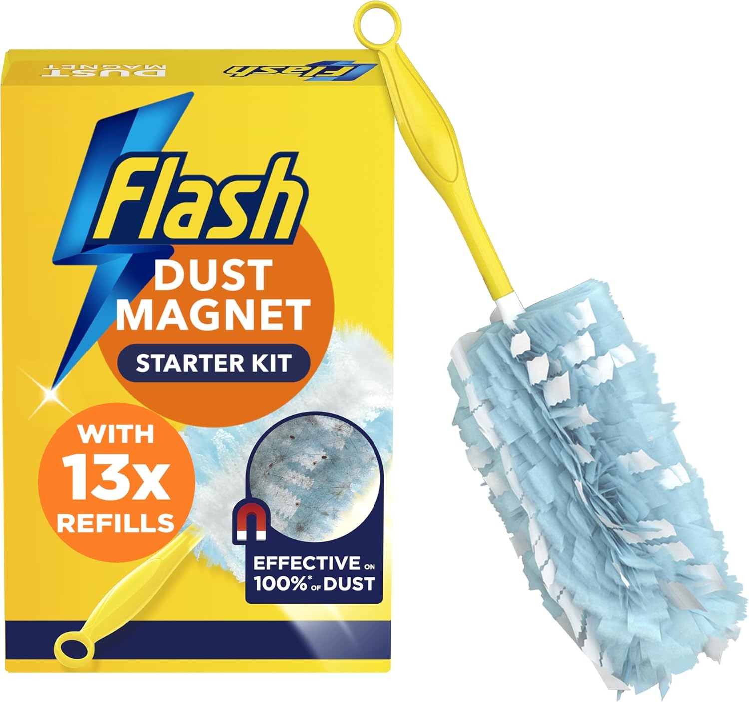 Flash Duster Dust Magnet Starter Kit (1 Handle + 13 Refills), Trap & Lock Away Dirt & Hair In No Time