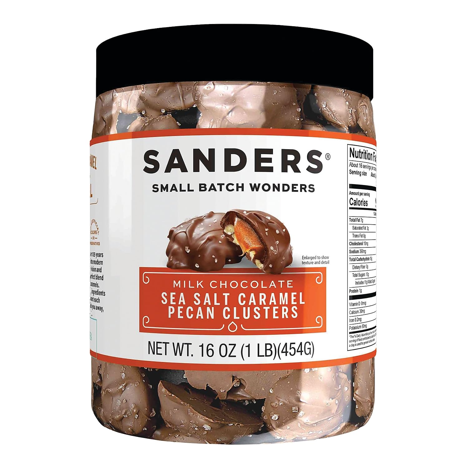 Sanders Milk Chocolate Sea Salt Caramel Pecan Clusters - 18 oz Tub