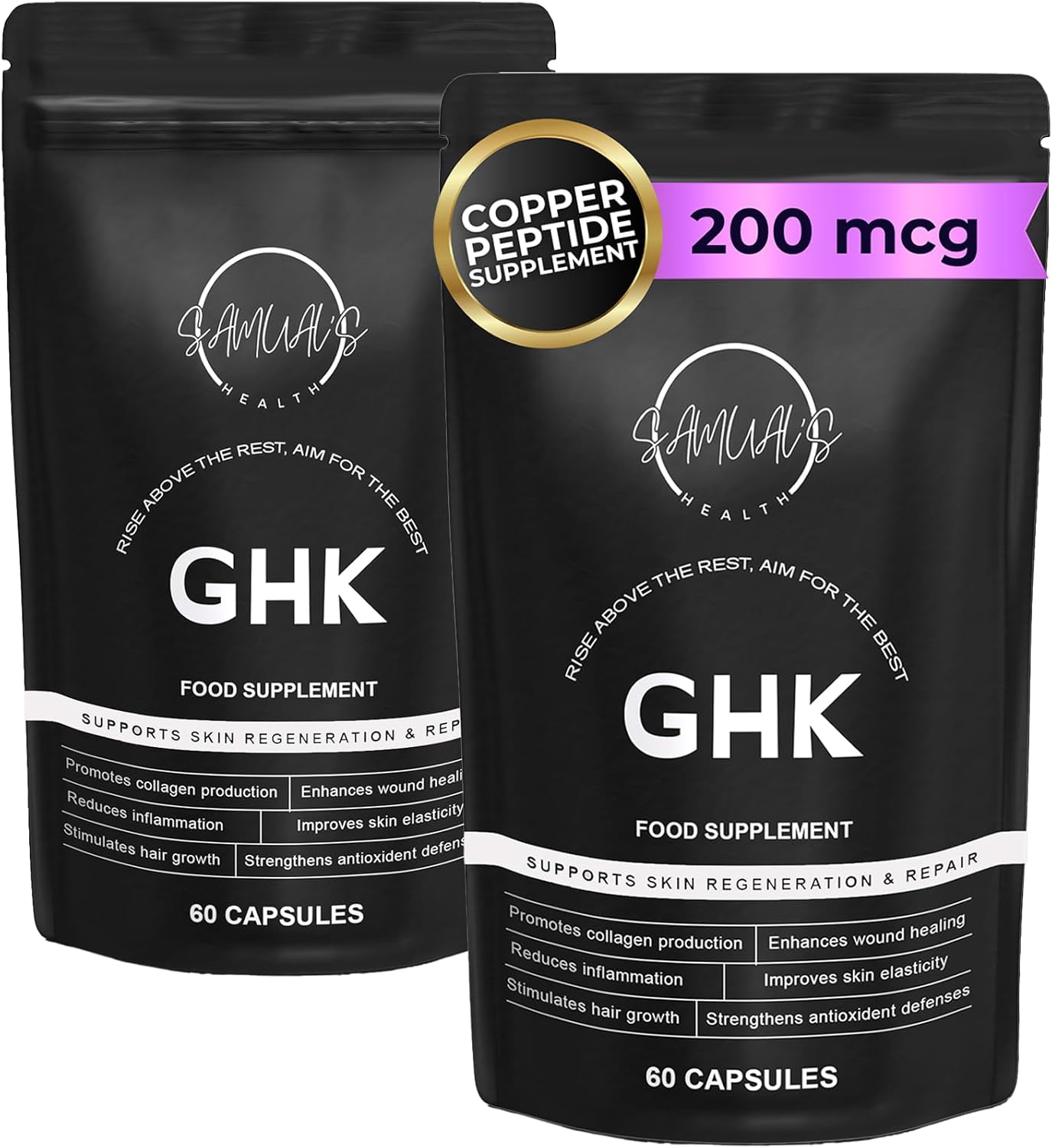 GHK-Cu Peptide Supplement – Copper Peptide Capsules for Hair, Skin & Nails – Cellular Health & Recovery Support – Samuals GHK CU Complex – 60 Capsules (Double Pack, 200mcg)