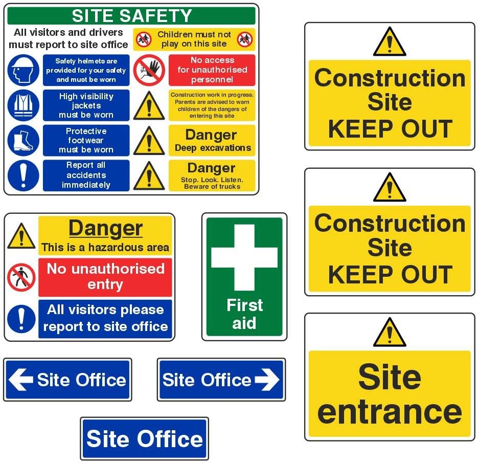 9 Piece Construction Site Safety Sign Starter Pack - Building Signs