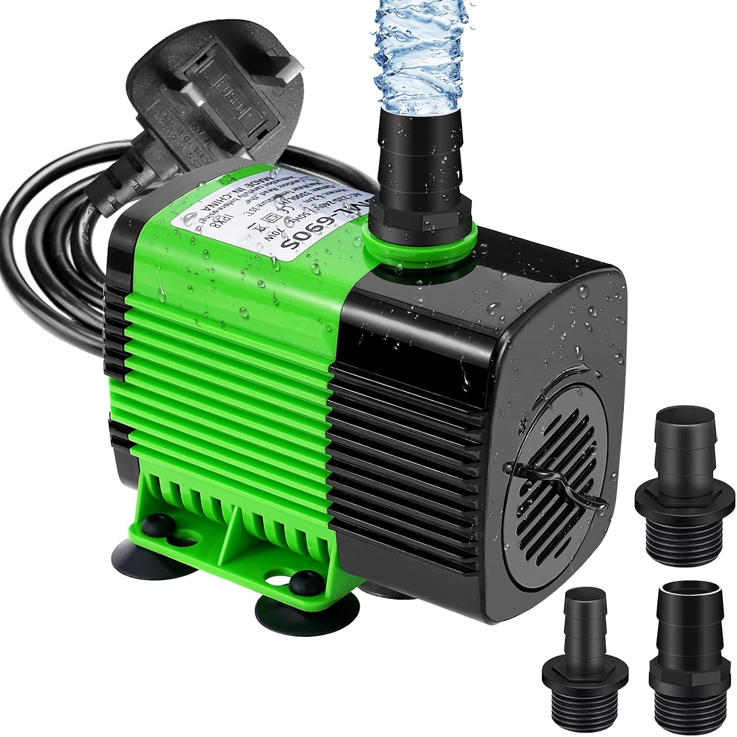 3300L/H Submersible Water Pump 70W Aquarium Pump Ultra-Quiet Fountain Pond Aquarium with Anti Dry Burning Water Pump for Aquarium with 3 Nozzles 4 Suction Cups 1.9m Power Cord