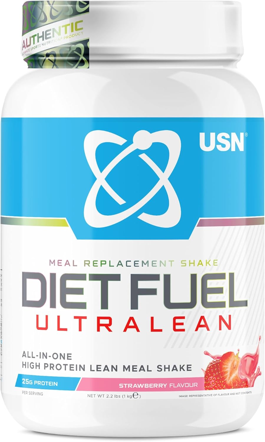 USN Diet Fuel Ultralean Meal Replacement Shake Powder, Strawberry Flavour - 1kg, High Protein Shake Powdered Drink Mix, Low Calorie Diet & Weight Control Powder, 25g Protein
