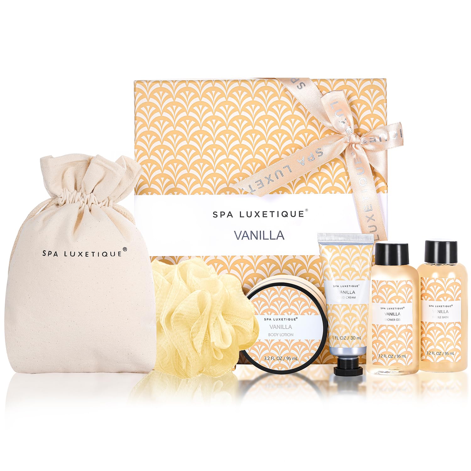 Spa Luxetique Spa Gifts for Women 6pc Vanilla Bath Sets Women Gift With Body Lotion, Shower Gel, Bubble Bath, Hand Cream, Bath and Body Gifts Set, Mothers Day Gifts