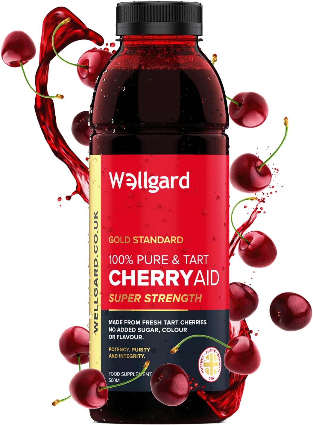 Tart Cherry Juice, Wellgard CherryAid 100% Concentrated Montmorency Cherry Juice Syrup For Immune Support, 500ml, Sour Cherry, Made in UK