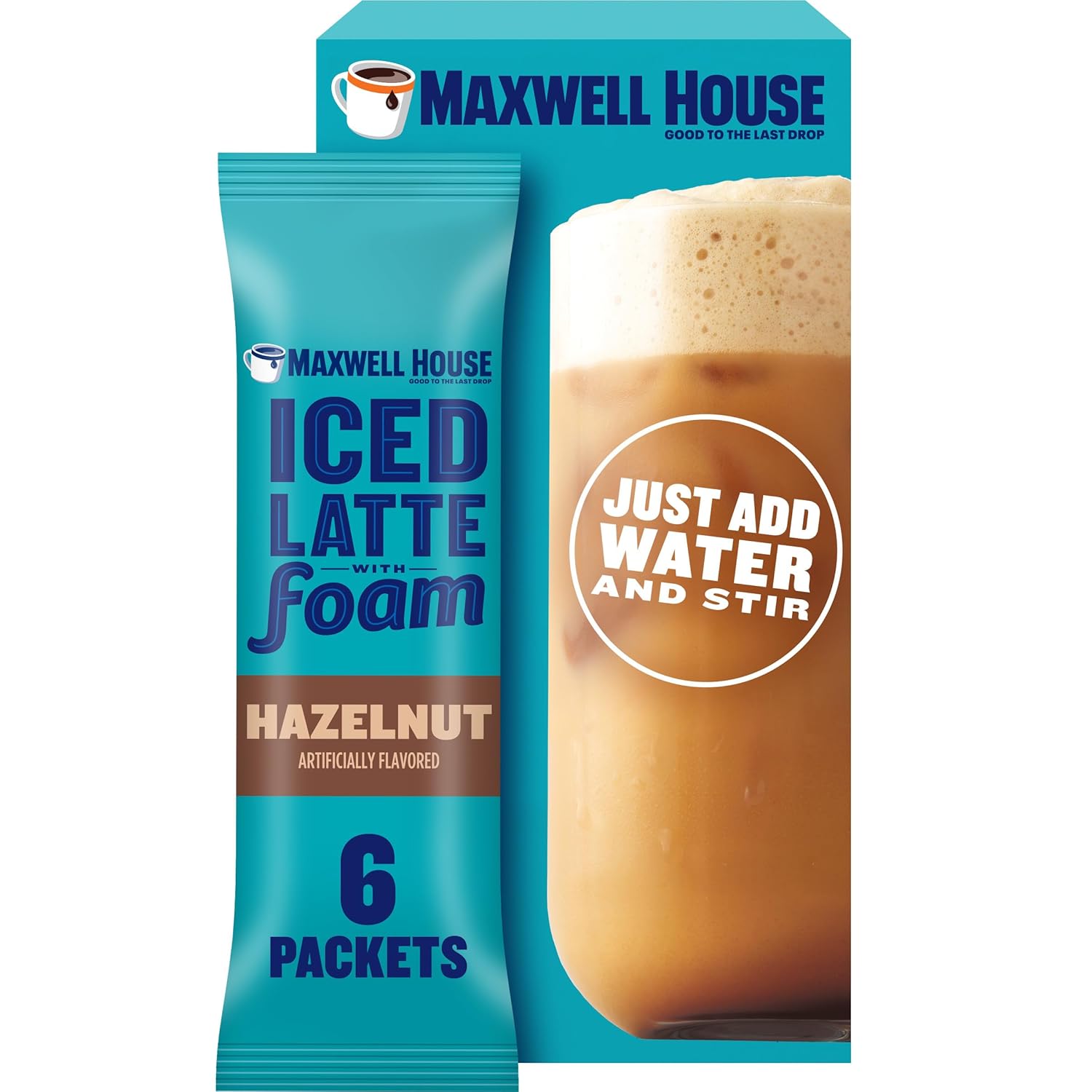 Maxwell House Iced Hazelnut Latte with Foam All in One Drink Mix, 5.82 oz, 6 Packets